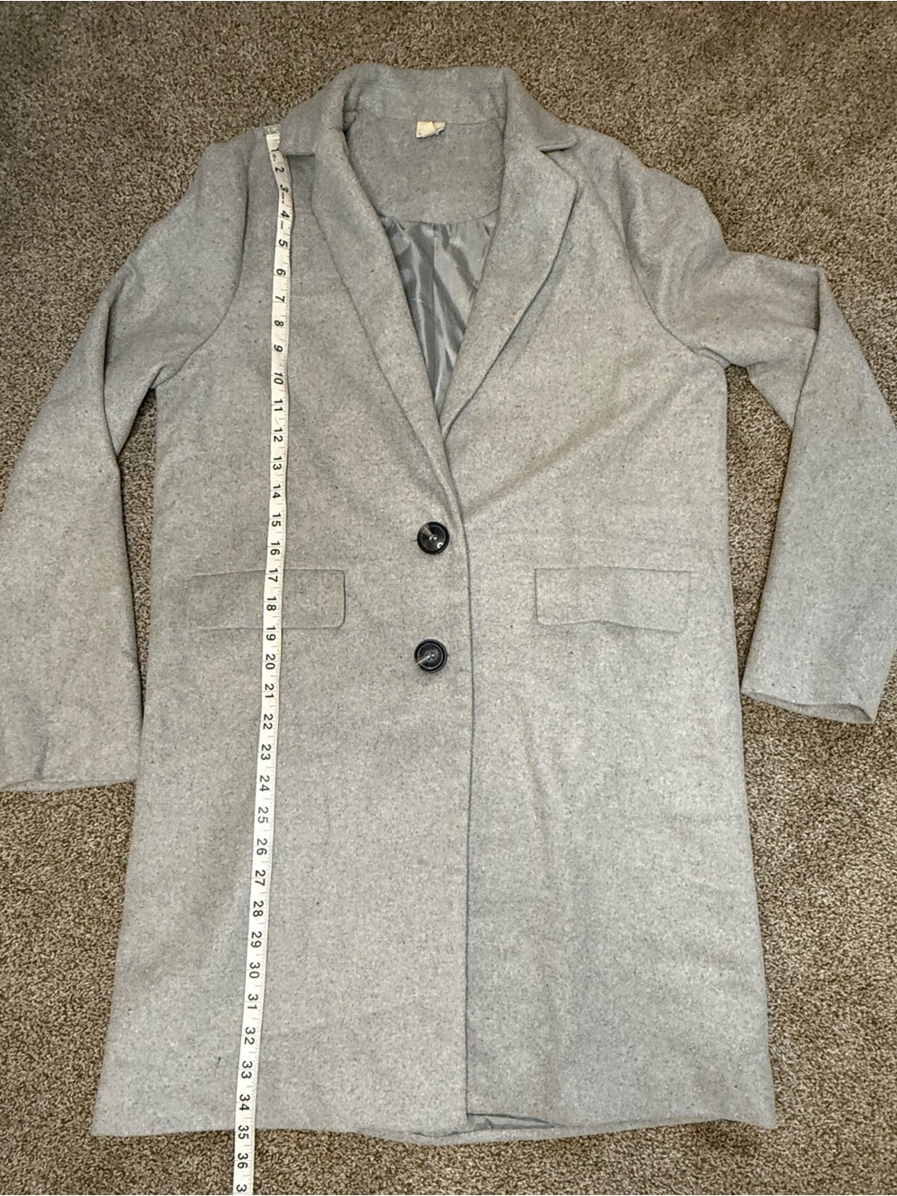 Light Gray Single-Breasted Long Trench Coat - Picture 6 of 8